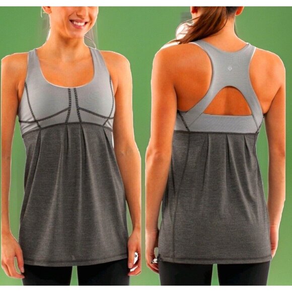 Lululemon Run Your Heart Out Tank Racerback Heathered Black White Microstripe 8 - Picture 2 of 14